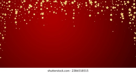 Magic stars vector overlay.  Gold stars scattered around randomly, falling down, floating.  Chaotic dreamy childish overlay template. on red background.