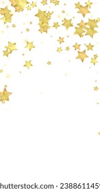 Magic stars vector overlay.  Gold stars scattered around randomly, falling down, floating.  Chaotic dreamy childish overlay template. Vector fairytale  on white background.
