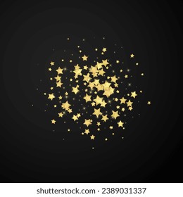 Magic stars vector overlay.  Gold stars scattered around randomly, falling down, floating.  Chaotic dreamy childish overlay template. on black background.