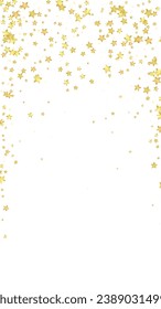 Superposición vectorial de las estrellas mágicas.  Estrellas de oro dispersas al azar, cayendo, flotando.  Una plantilla de superposición infantil de ensueño caótico. Superposición mágica vectorial sobre fondo blanco.