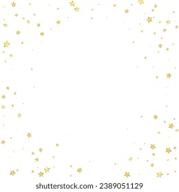 Magic stars vector overlay.  Gold stars scattered around randomly, falling down, floating.  Chaotic dreamy childish overlay template. Vector magic overlay  on white background.
