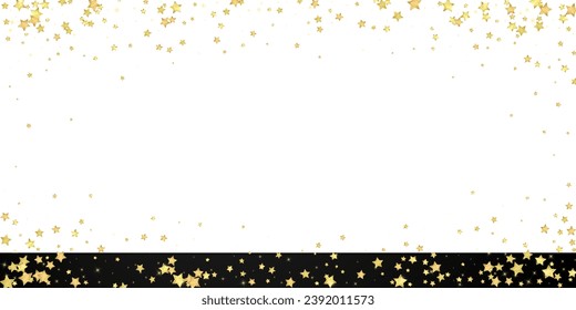 Magic stars vector overlay.  Gold stars scattered around randomly, falling down, floating.  Chaotic dreamy childish overlay template. on black background.