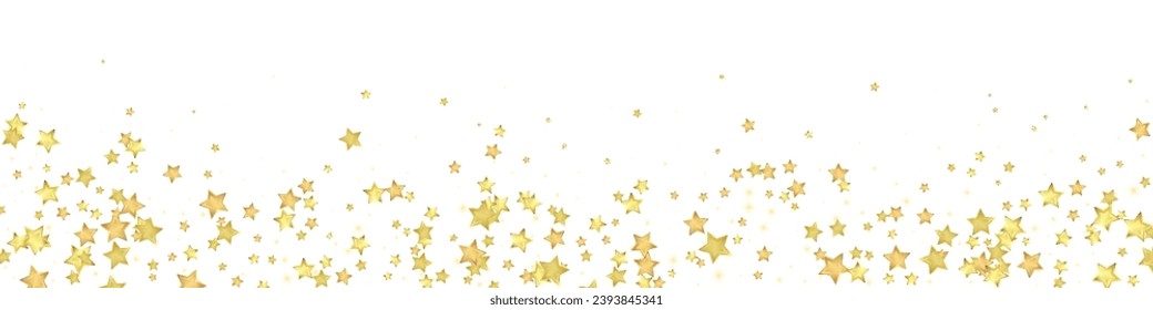 Magic stars vector overlay.  Gold stars scattered around randomly, falling down, floating.  Chaotic dreamy childish overlay template. Vector fairytale  on white background.