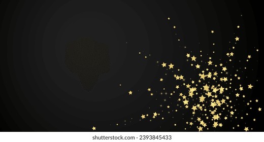 Magic stars vector overlay.  Gold stars scattered around randomly, falling down, floating.  Chaotic dreamy childish overlay template. Vector fairytale  on black background.