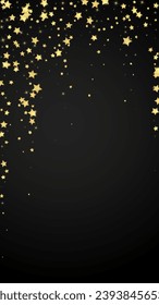 Magic stars vector overlay.  Gold stars scattered around randomly, falling down, floating.  Chaotic dreamy childish overlay template. Vector fairytale  on black background.