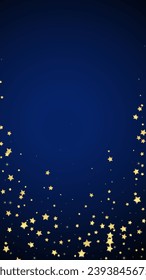 Magic stars vector overlay.  Gold stars scattered around randomly, falling down, floating.  Chaotic dreamy childish overlay template. on dark blue background.