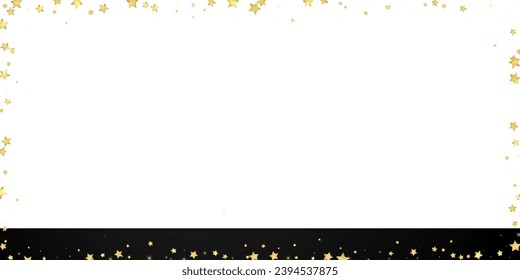 Magic stars vector overlay.  Gold stars scattered around randomly, falling down, floating.  Chaotic dreamy childish overlay template. Magical cartoon night sky on black background.