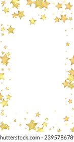 Magic stars vector overlay.  Gold stars scattered around randomly, falling down, floating.  Chaotic dreamy childish overlay template. Enchanting vector with magic stars on white background.