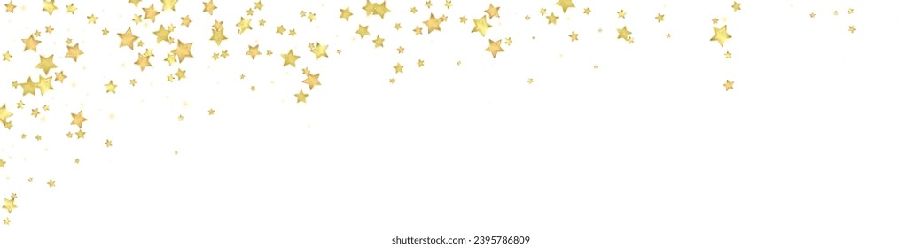 Magic stars vector overlay.  Gold stars scattered around randomly, falling down, floating.  Chaotic dreamy childish overlay template. Magical cartoon night sky on white background.