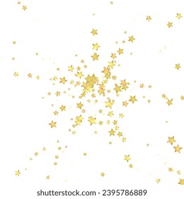 Magic stars vector overlay.  Gold stars scattered around randomly, falling down, floating.  Chaotic dreamy childish overlay template. Enchanting vector with magic stars on white background.