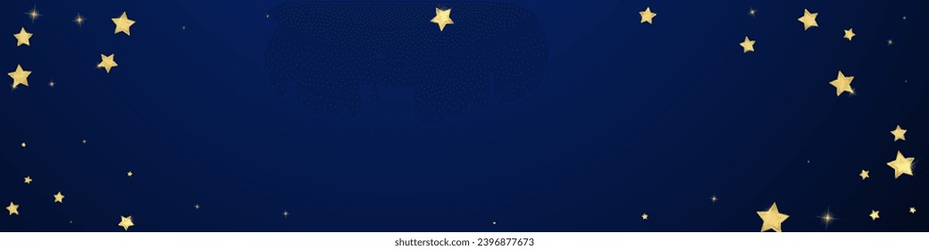 Magic stars vector overlay.  Gold stars scattered around randomly, falling down, floating.  Chaotic dreamy childish overlay template. Vector fairytale  on dark blue background.