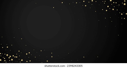 Magic stars vector overlay.  Gold stars scattered around randomly, falling down, floating.  Chaotic dreamy childish overlay template. Vector magic overlay  on black background.