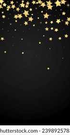 Magic stars vector overlay.  Gold stars scattered around randomly, falling down, floating.  Chaotic dreamy childish overlay template. Vector magic overlay  on black background.