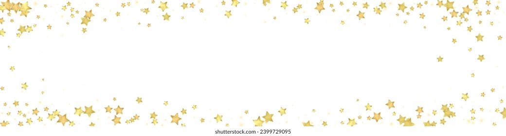 Magic stars vector overlay.  Gold stars scattered around randomly, falling down, floating.  Chaotic dreamy childish overlay template. on white background.