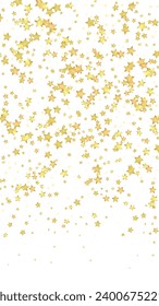 Magic stars vector overlay.  Gold stars scattered around randomly, falling down, floating.  Chaotic dreamy childish overlay template. Vector fairytale  on white background.