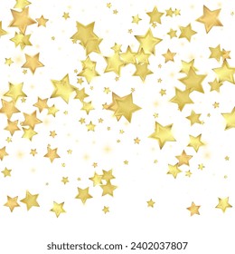 Magic stars vector overlay.  Gold stars scattered around randomly, falling down, floating.  Chaotic dreamy childish overlay template. Vector magic overlay  on white background.
