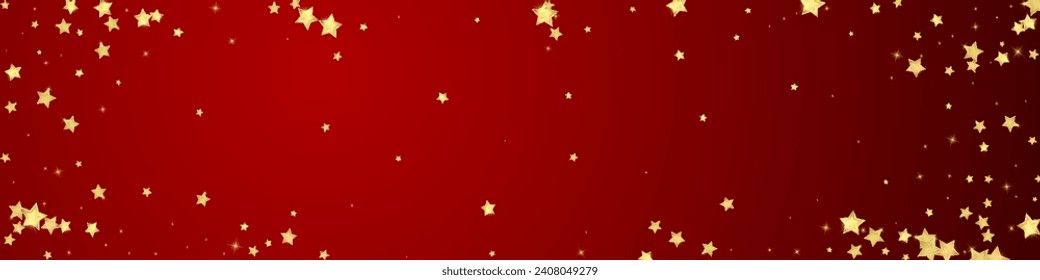 Magic stars vector overlay.  Gold stars scattered around randomly, falling down, floating.  Chaotic dreamy childish overlay template. on red background.