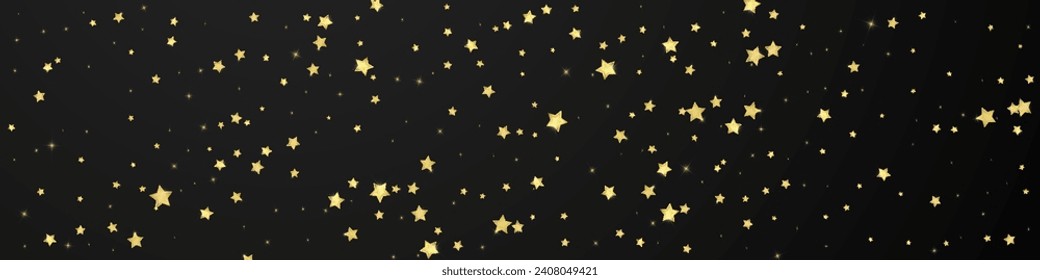 Magic stars vector overlay.  Gold stars scattered around randomly, falling down, floating.  Chaotic dreamy childish overlay template. Vector magic overlay  on black background.