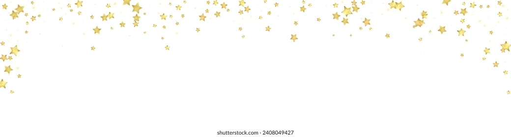 Magic stars vector overlay.  Gold stars scattered around randomly, falling down, floating.  Chaotic dreamy childish overlay template. Miraculous starry night vector  on white background.