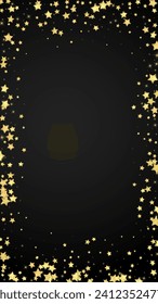 Magic stars vector overlay.  Gold stars scattered around randomly, falling down, floating.  Chaotic dreamy childish overlay template. Miraculous starry night vector  on black background.