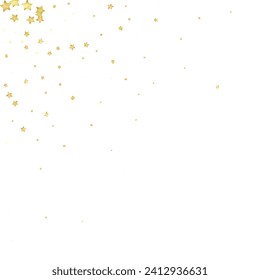 Magic stars vector overlay.  Gold stars scattered around randomly, falling down, floating.  Chaotic dreamy childish overlay template. Vector fairytale  on white background.