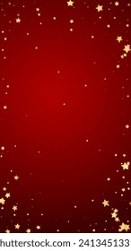 Magic stars vector overlay.  Gold stars scattered around randomly, falling down, floating.  Chaotic dreamy childish overlay template. Vector fairytale  on red background.