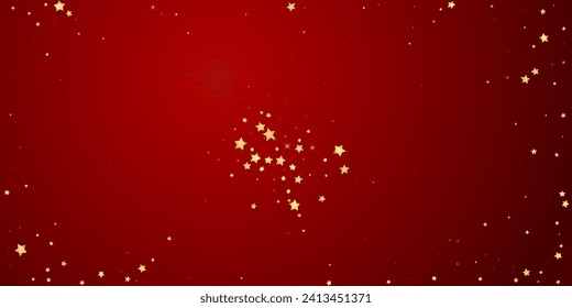 Magic stars vector overlay.  Gold stars scattered around randomly, falling down, floating.  Chaotic dreamy childish overlay template. on red background.