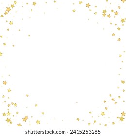 Magic stars vector overlay.  Gold stars scattered around randomly, falling down, floating.  Chaotic dreamy childish overlay template. on white background.