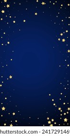 Magic stars vector overlay.  Gold stars scattered around randomly, falling down, floating.  Chaotic dreamy childish overlay template. Vector fairytale  on dark blue background.