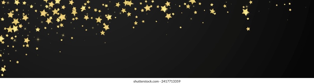 Magic stars vector overlay.  Gold stars scattered around randomly, falling down, floating.  Chaotic dreamy childish overlay template. Vector magic overlay  on black background.