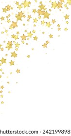 Magic stars vector overlay.  Gold stars scattered around randomly, falling down, floating.  Chaotic dreamy childish overlay template. Miraculous starry night vector  on white background.