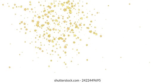 Magic stars vector overlay.  Gold stars scattered around randomly, falling down, floating.  Chaotic dreamy childish overlay template. Magical cartoon night sky on white background.