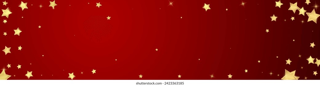 Magic stars vector overlay.  Gold stars scattered around randomly, falling down, floating.  Chaotic dreamy childish overlay template. on red background.