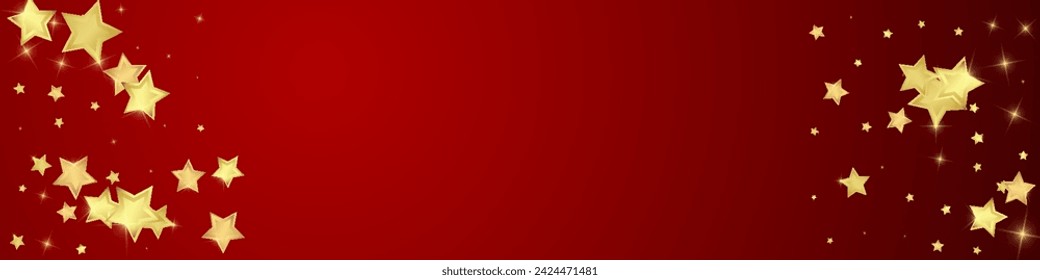 Magic stars vector overlay.  Gold stars scattered around randomly, falling down, floating.  Chaotic dreamy childish overlay template. Vector magic overlay  on red background.