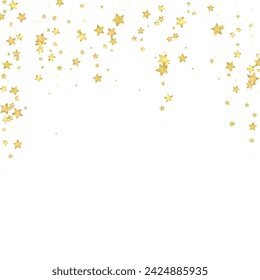 Magic stars vector overlay.  Gold stars scattered around randomly, falling down, floating.  Chaotic dreamy childish overlay template. Vector fairytale  on white background.