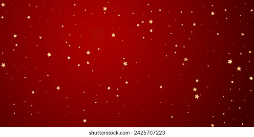Magic stars vector overlay.  Gold stars scattered around randomly, falling down, floating.  Chaotic dreamy childish overlay template. Miraculous starry night vector  on red background.