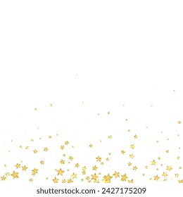 Magic stars vector overlay.  Gold stars scattered around randomly, falling down, floating.  Chaotic dreamy childish overlay template. Vector magic overlay  on white background.