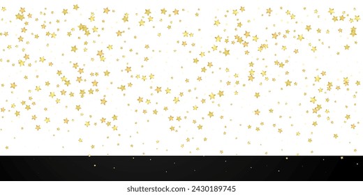 Magic stars vector overlay.  Gold stars scattered around randomly, falling down, floating.  Chaotic dreamy childish overlay template. Vector magic overlay  on black background.