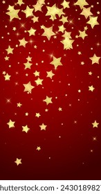 Magic stars vector overlay.  Gold stars scattered around randomly, falling down, floating.  Chaotic dreamy childish overlay template. on red background.