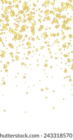 Magic stars vector overlay.  Gold stars scattered around randomly, falling down, floating.  Chaotic dreamy childish overlay template. Miraculous starry night vector  on white background.