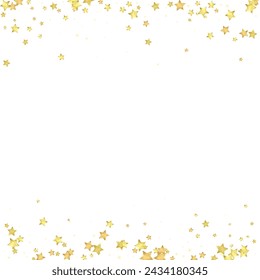 Magic stars vector overlay.  Gold stars scattered around randomly, falling down, floating.  Chaotic dreamy childish overlay template. Vector fairytale  on white background.
