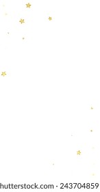 Superposición de vector de estrellas mágicas.  Estrellas de oro esparcidas al azar, cayendo, flotando.  Plantilla de superposición infantil de ensueño caótico. Cielo mágico de la noche de la historieta sobre fondo blanco.