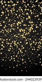 Magic stars vector overlay.  Gold stars scattered around randomly, falling down, floating.  Chaotic dreamy childish overlay template. Vector magic overlay  on black background.