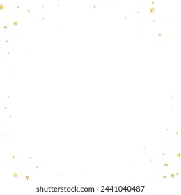 Magic stars vector overlay.  Gold stars scattered around randomly, falling down, floating.  Chaotic dreamy childish overlay template. Magical cartoon night sky on white background.