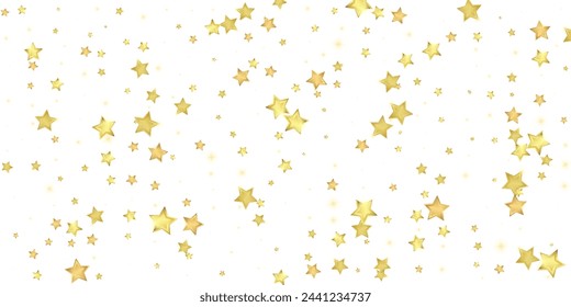 Magic stars vector overlay.  Gold stars scattered around randomly, falling down, floating.  Chaotic dreamy childish overlay template. Miraculous starry night vector  on white background.