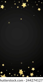 Magic stars vector overlay.  Gold stars scattered around randomly, falling down, floating.  Chaotic dreamy childish overlay template. on black background.