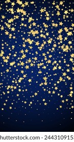 Magic stars vector overlay.  Gold stars scattered around randomly, falling down, floating.  Chaotic dreamy childish overlay template. Vector magic overlay  on dark blue background.