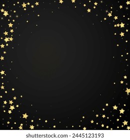 Magic stars vector overlay.  Gold stars scattered around randomly, falling down, floating.  Chaotic dreamy childish overlay template. Vector magic overlay  on black background.