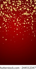 Magic stars vector overlay.  Gold stars scattered around randomly, falling down, floating.  Chaotic dreamy childish overlay template. Vector magic overlay  on red background.