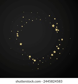 Magic stars vector overlay.  Gold stars scattered around randomly, falling down, floating.  Chaotic dreamy childish overlay template. Vector magic overlay  on black background.